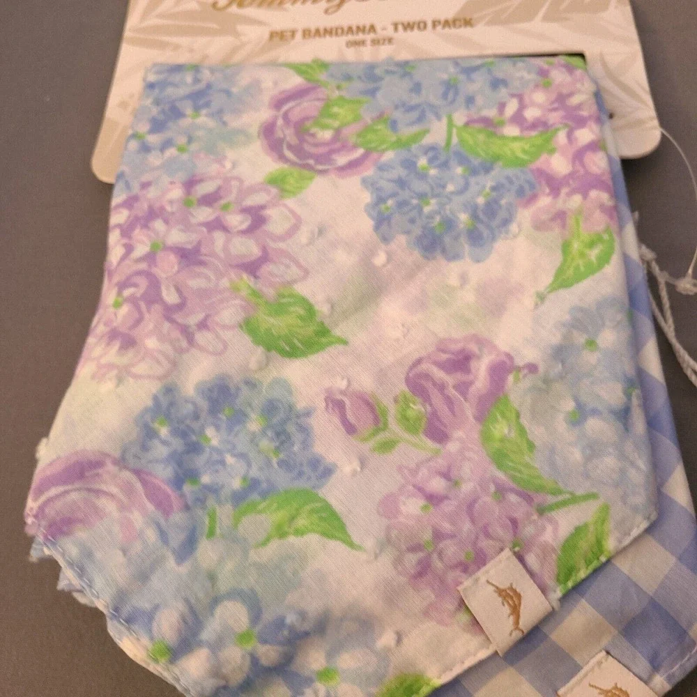 Tommy Bahama‎ Dog Cat Bandana Pet Scarf 2 Pack One Size Cotton Floral Plaid
